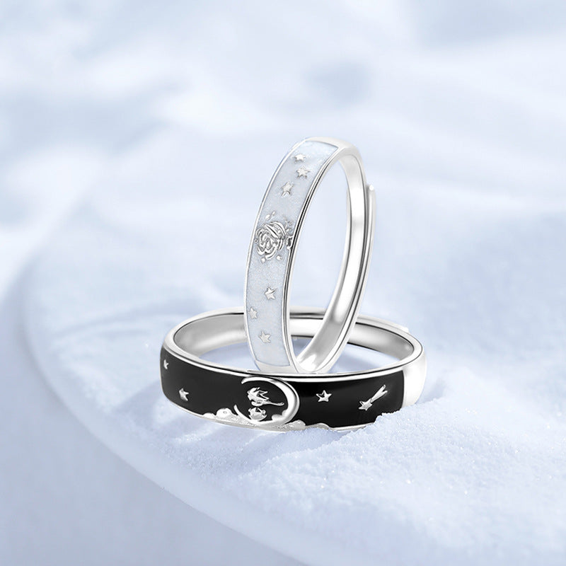 Prince Rose Couple Pure Sier Black White Epoxy Rings