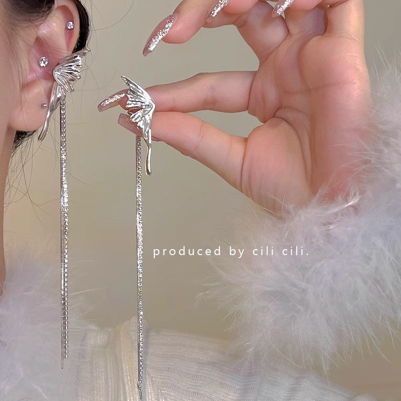 Women's Diamond Butterfly Tassel Romantic Design Style Earrings