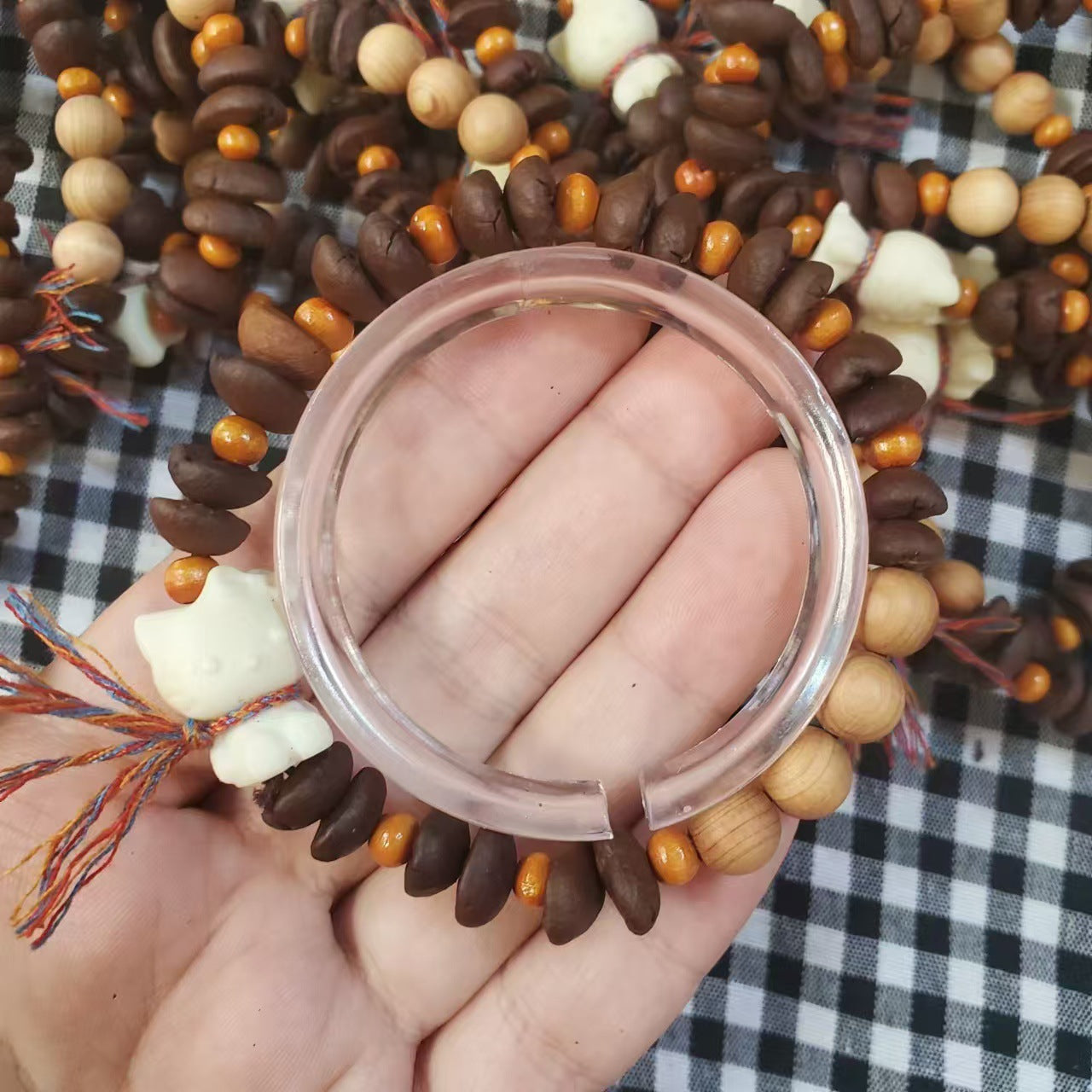 Coffee Bean Ebony Kitten Head Passion Fruit Seed Bracelets