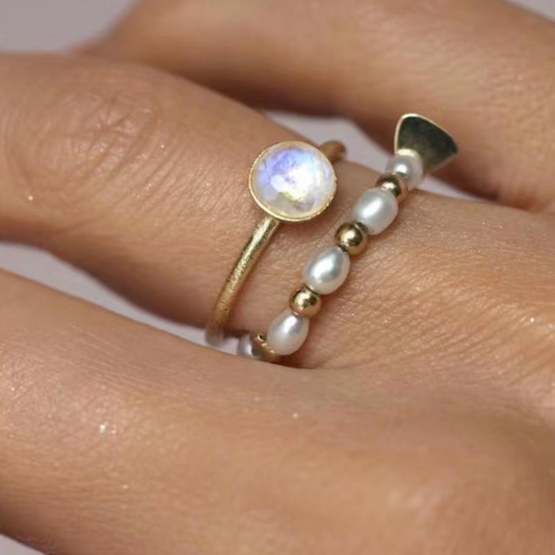 Pearl Small Golden Beads Titanium Steel Rings