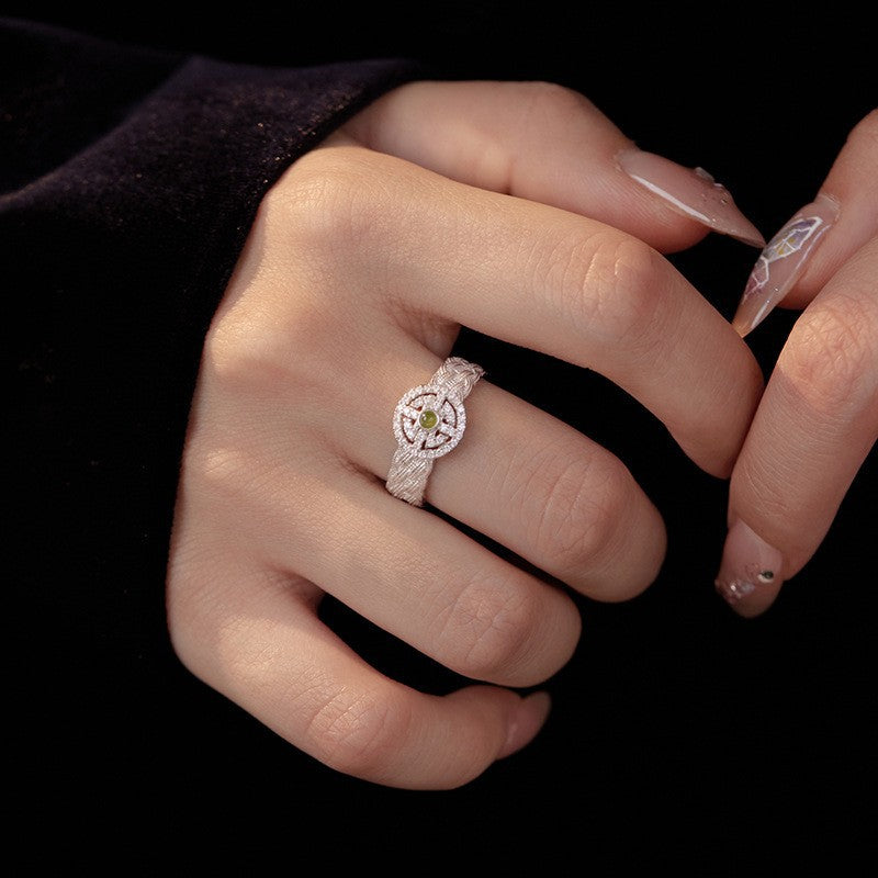 Jade Cube Sugar Female Retro Temperament Color Rings