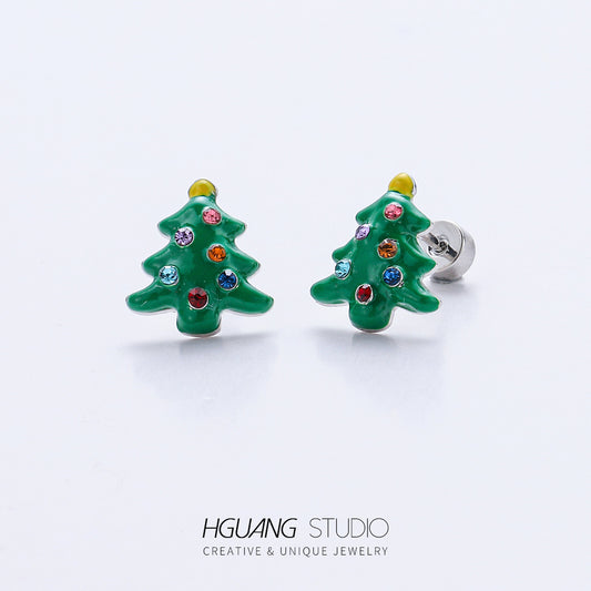 Titanium Steel Gold Christmas Gift Ear Earrings