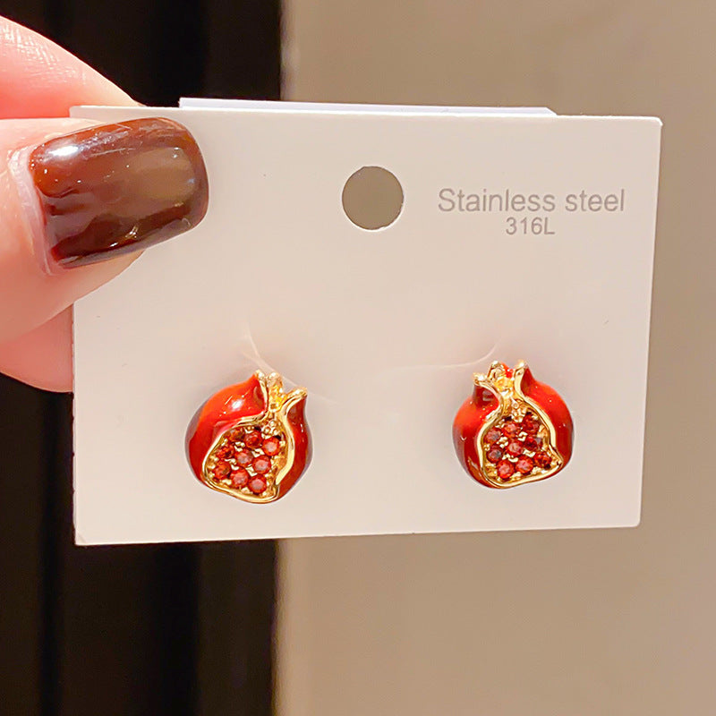 Women's Sier Needle Zircon Life Red Pony Light Luxury Earrings
