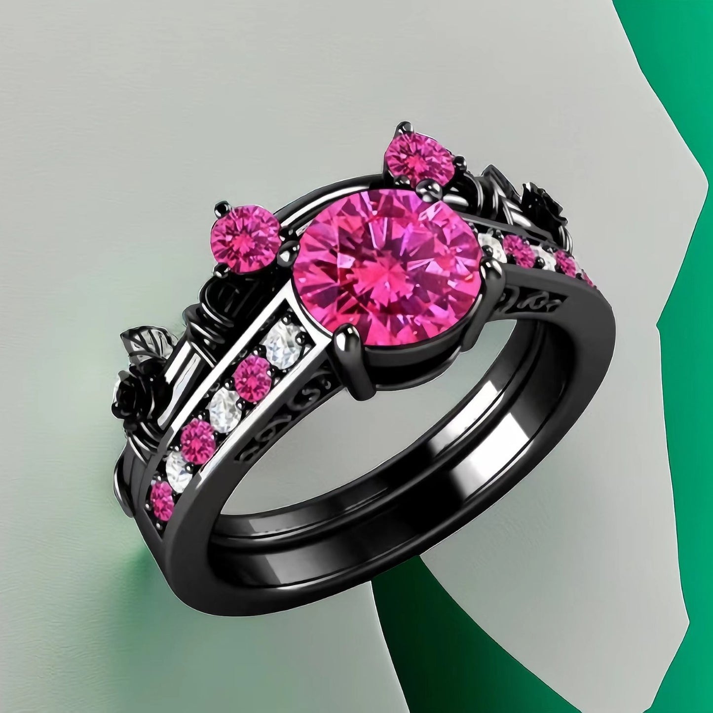 Creative Inlaid Color Zircon Black Gold Female Ring