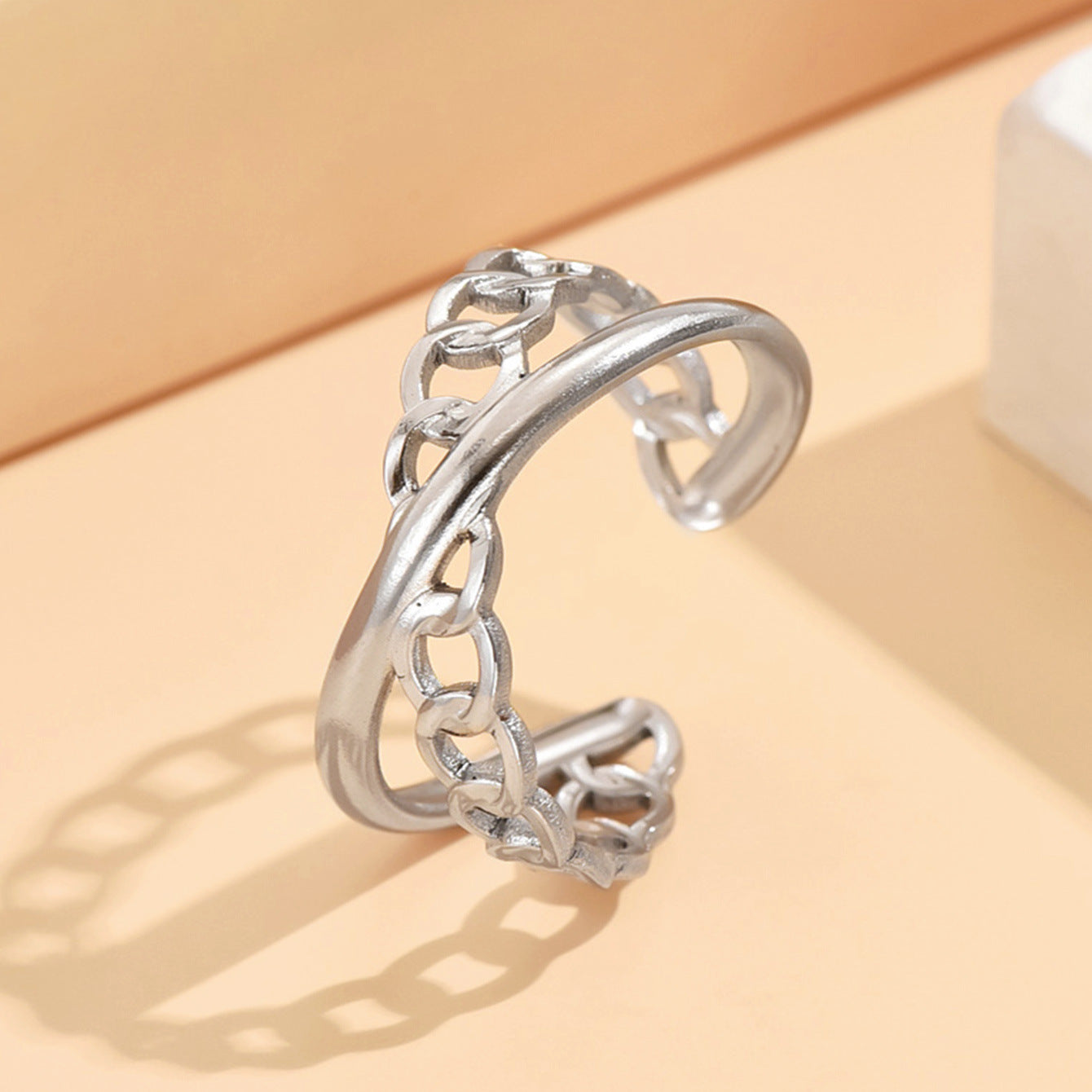 Women's Cross Chain Stainless Steel Opening Adjustable Rings