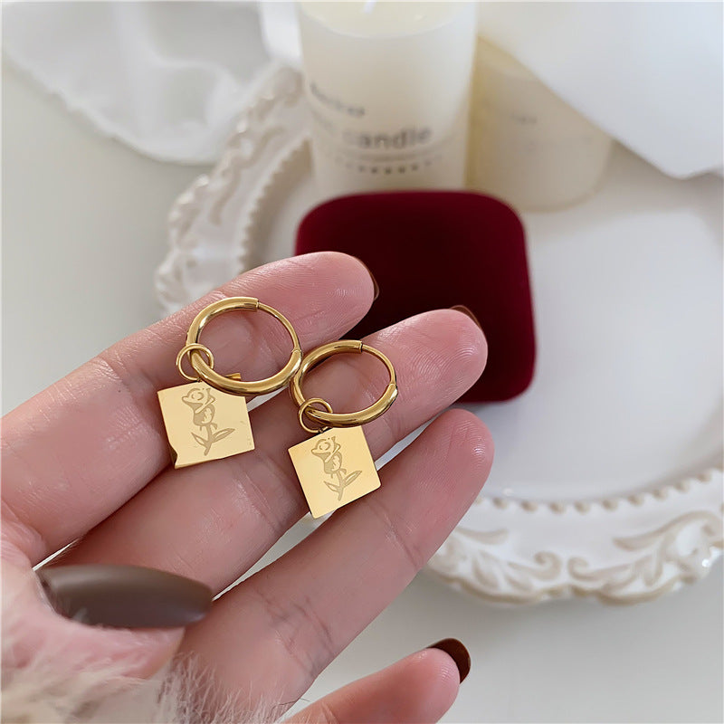 Affordable Luxury Fashion Personality Square Rose Earrings