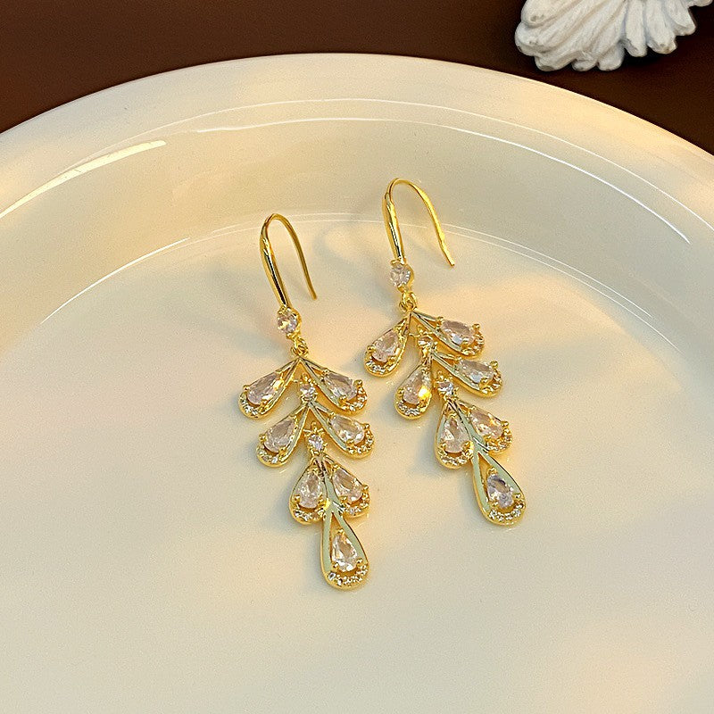 Women's Zircon Long Water Drop Zirconia Light Earrings