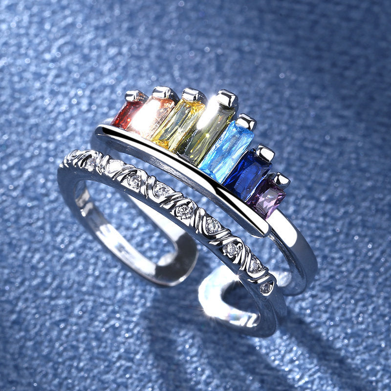 Women's Korean Micro Inlaid Zircon Rainbow Crown Rings