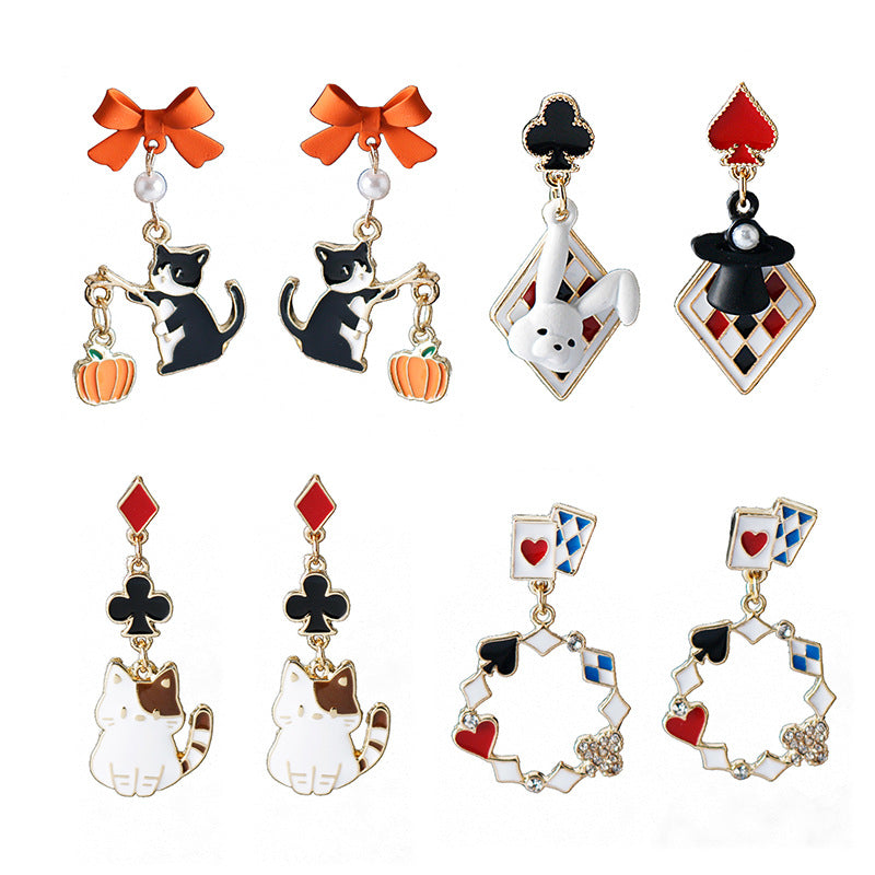 Pumpkin Lamp Cat Asymmetric Cute Rabbit Earrings