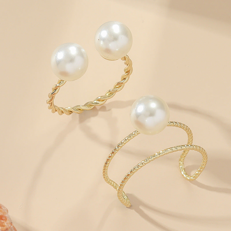 Simple Retro Imitation Pearl Open Set Rings