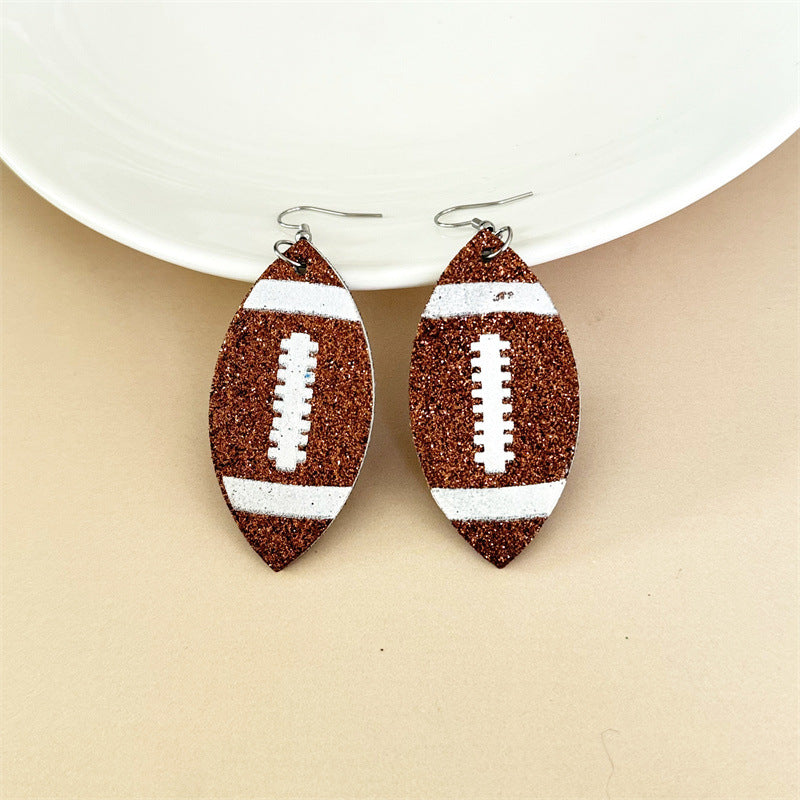 Sports Style Sequined Rugby Design Trendy Earrings