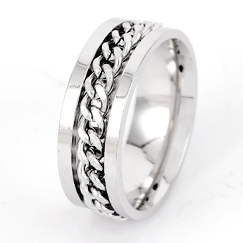 Men's Stainless Steel Trendy Titanium Rotatable Open Rings