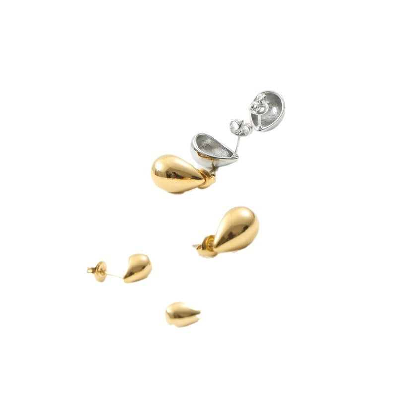 Mini Water Drop Titanium Steel Gold Earrings