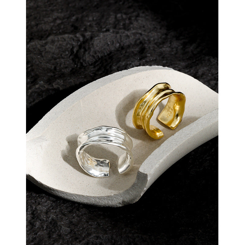 Women's Korean Style Niche Design Minimalist Irregular Pleated Rings