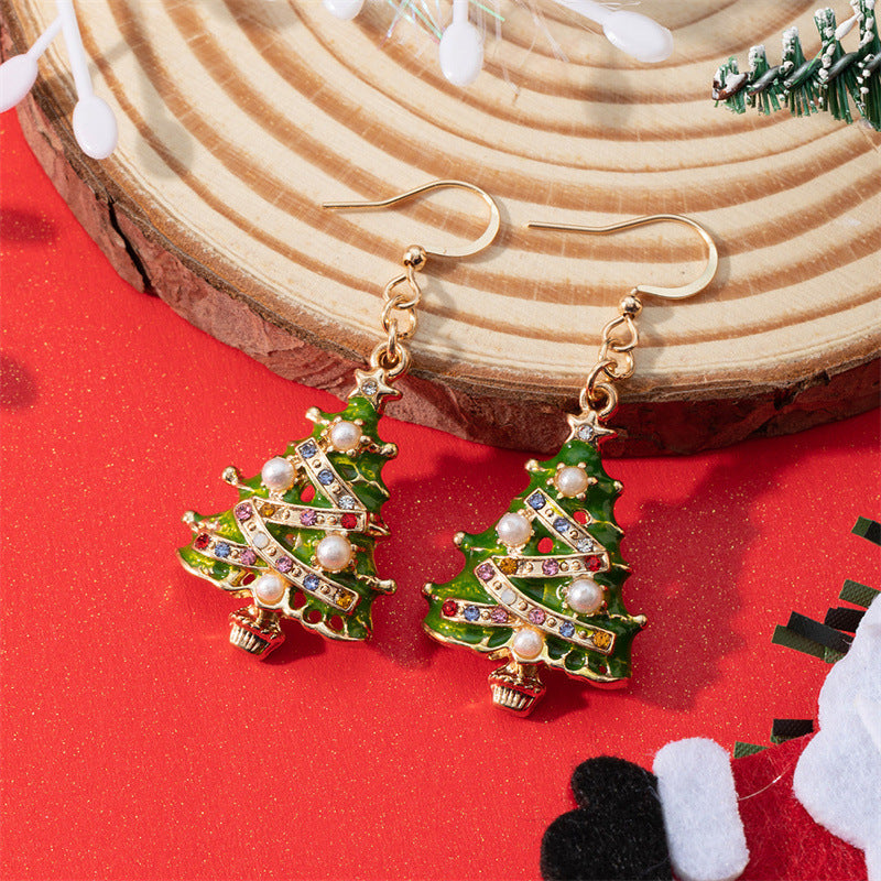 Women's New Christmas Sier Needle Tree Earrings