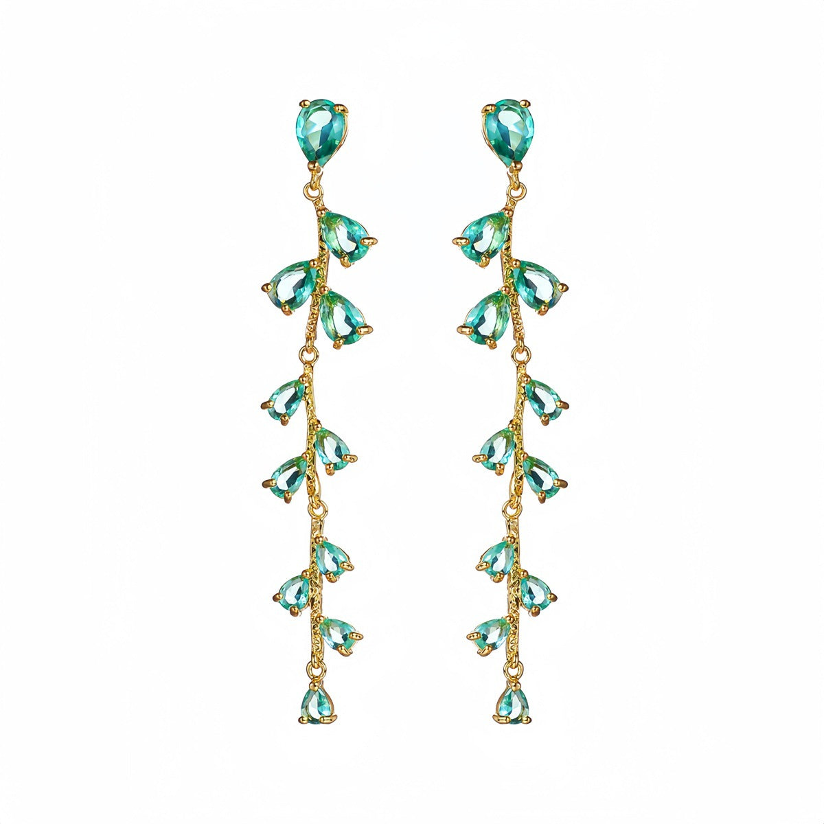 Light Green Long Zircon Tassel Niche Earrings