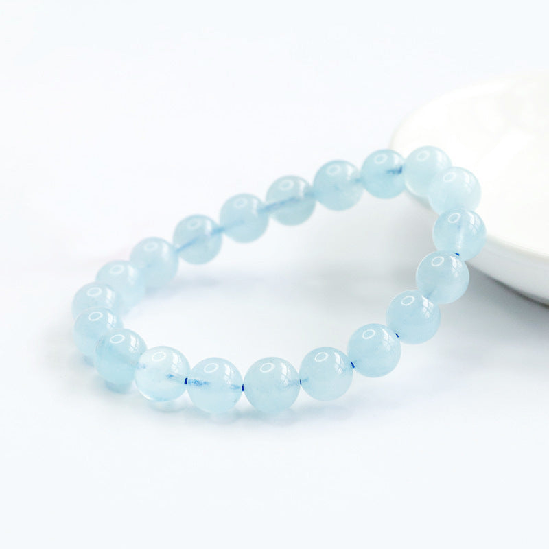 Natural Aquamarine Collection Grade Brazil Devil Blue Classic Round Bracelets