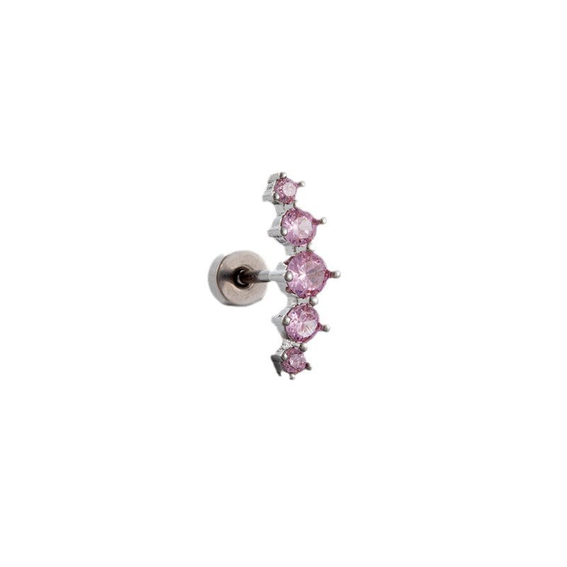 Titanium Steel Ear Bone Fairy Temperamental Pink Zircon Screw Earrings