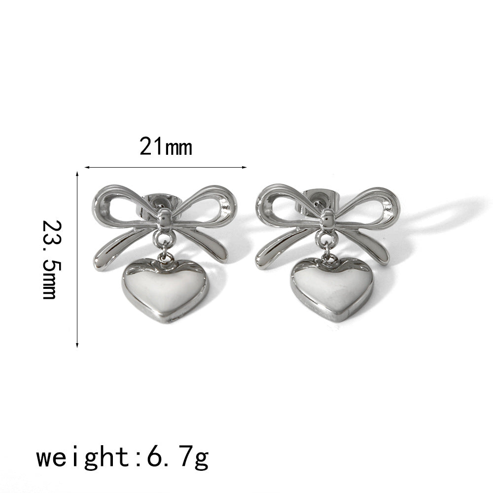 Women's Design Heart-shaped Stainless Steel High-grade Two-color Gold-plated Titanium Earrings