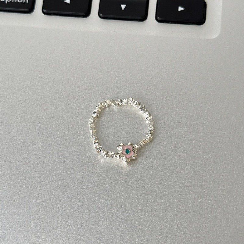 Cool Broken Sier Flower Female Geometric Irregular Personality Opening Rings