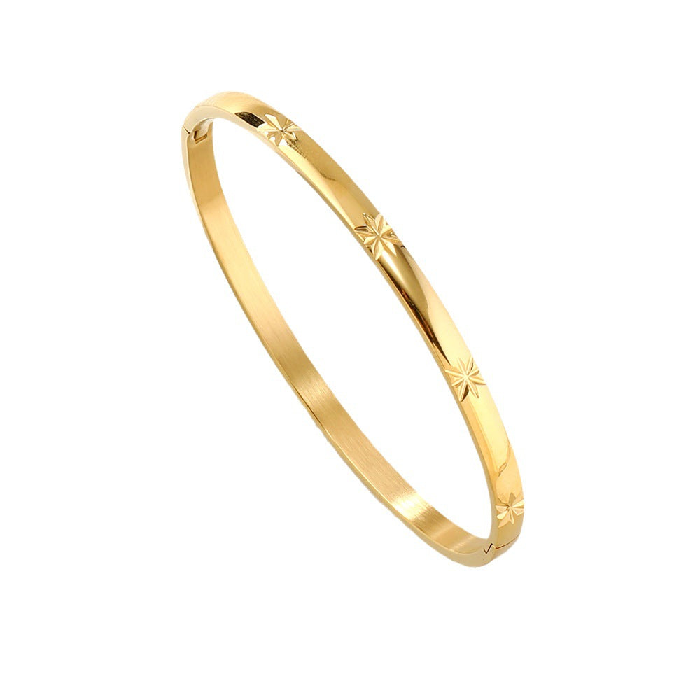 Stainless Steel Snap Joint Golden Batch Flower Octagonal Stars Bracelets
