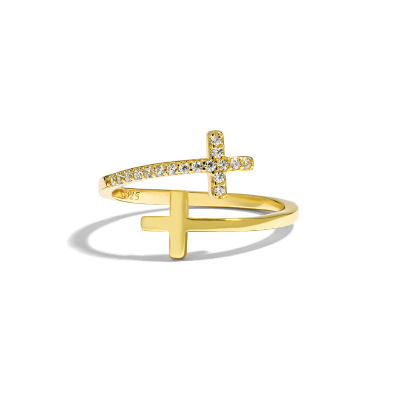 Women's Sier Double Cross Open Simple Fashion Rings