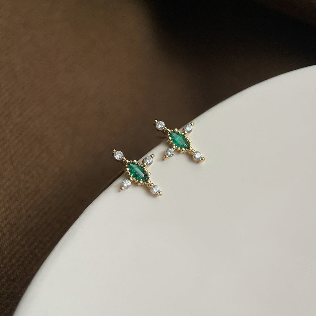 Emerald Zircon Light Luxury High-grade Geometric Temperament Palace Earrings