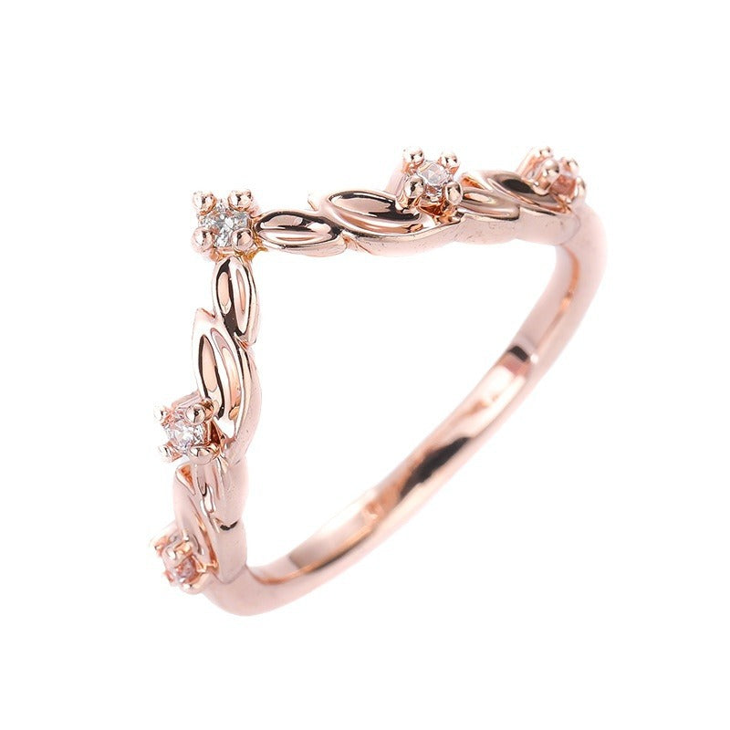 Simple Fresh Copper Inlaid Zircon Two-piece Rings