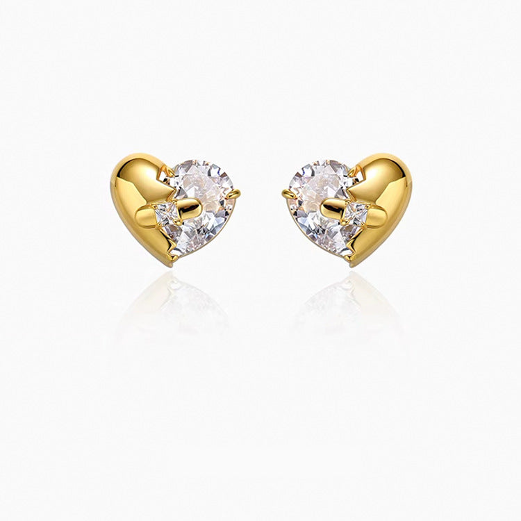 Women's Design Irregular Metal Heart-shaped Zircon For Earrings