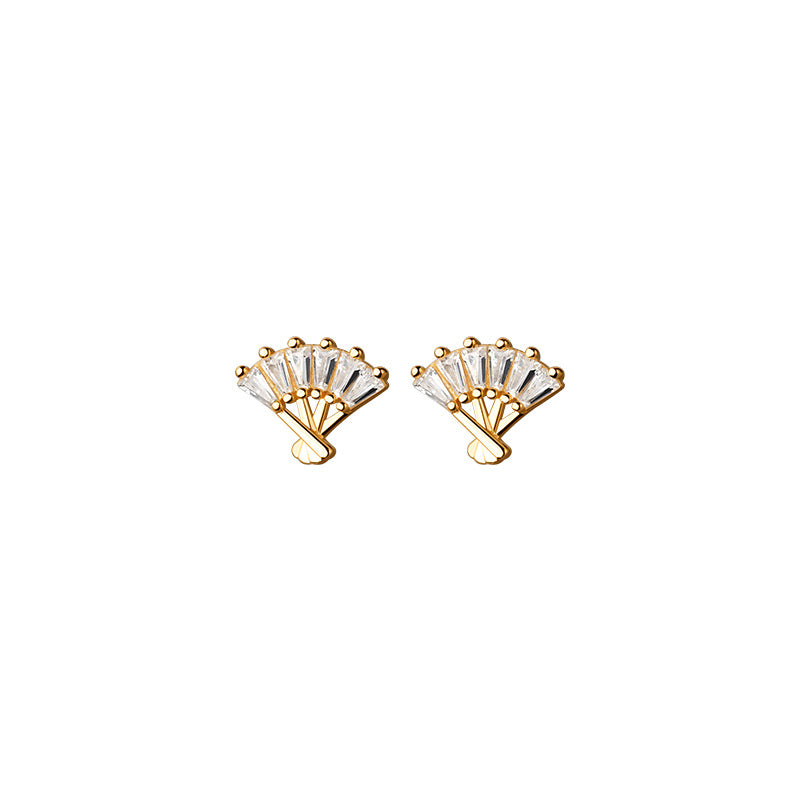 Lodge Sier Korean Style Fresh Diamond Fan Shaped Earrings