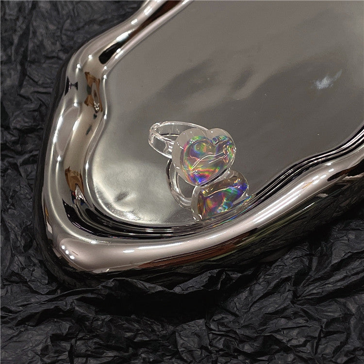 Pink Square Style Roses Transparent Resin Rings