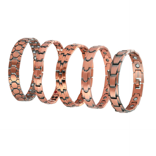 Men's Metal Bronze Magnet Retro Wide Row Full Adjustable Bracelet