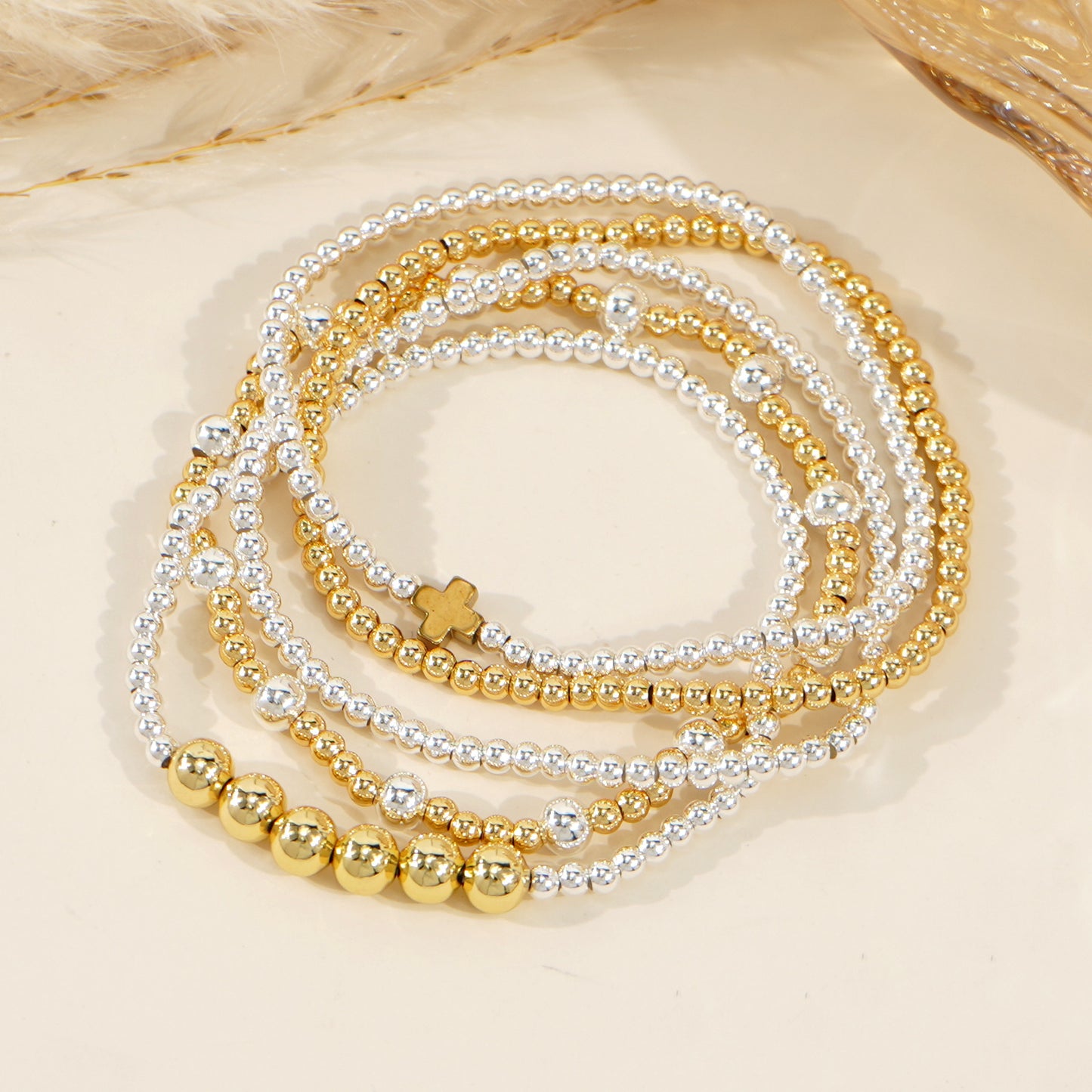 Contrast Color Beaded Size Round Beads Interval Design Twin Daily Bracelet