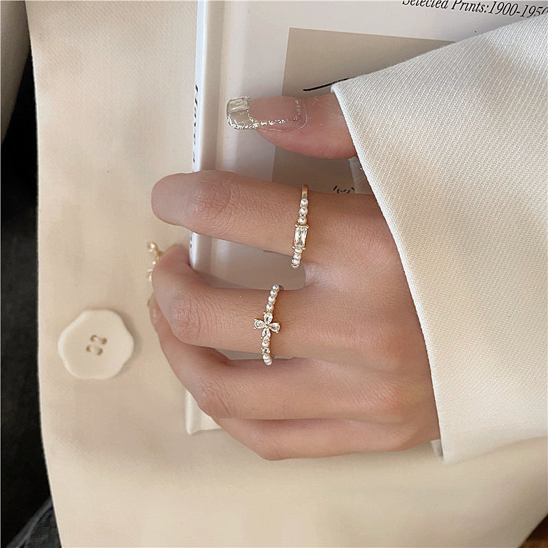 Female Tide Pearl Flower Index Finger Rings