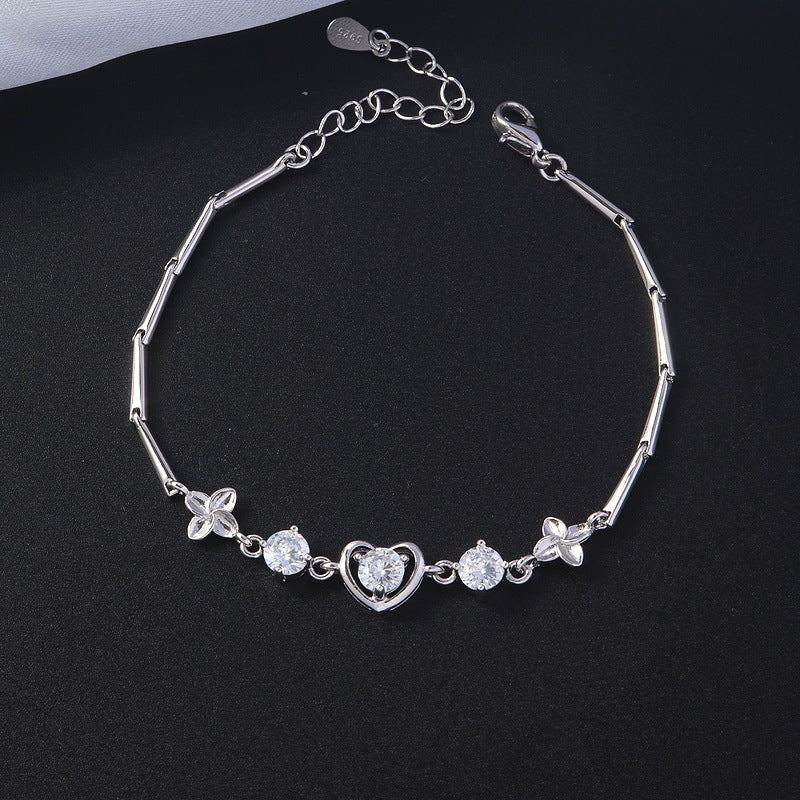 Women's Loving Heart Zircon Simple Design Trendy Bracelets