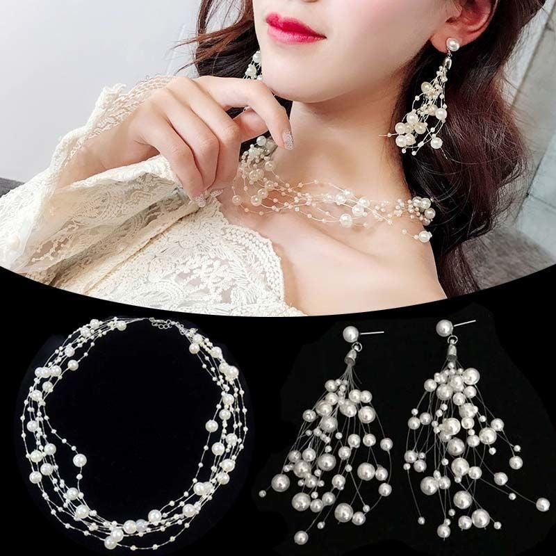 Women's Drop Tassel Pearl Double Layer Temperament Clavicle Chain Necklaces