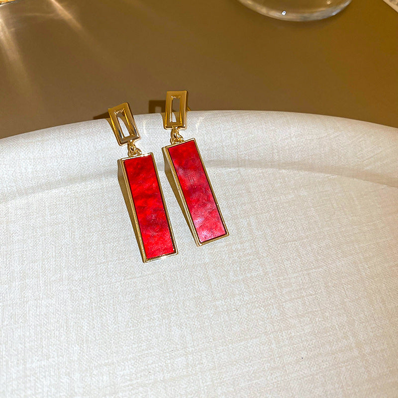 Women's Sier Needle Red Irregular Ear Retro Exaggerated Earrings