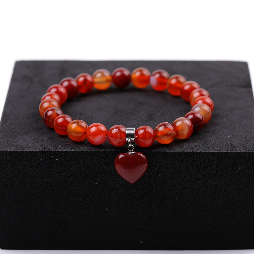 Pink Crystal Peach Heart Tigereye Green White Dot Blue Bracelet