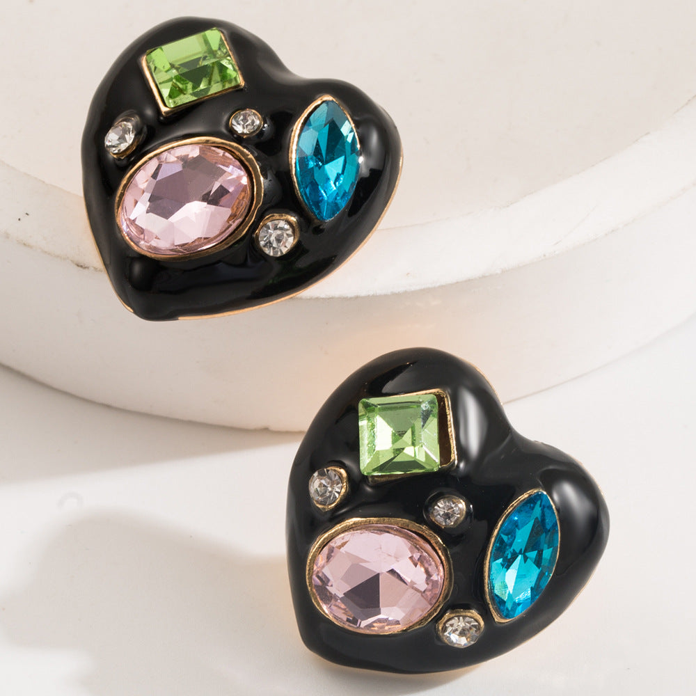 Alloy Drop Oil Inlaid Color Glass Drill Earrings