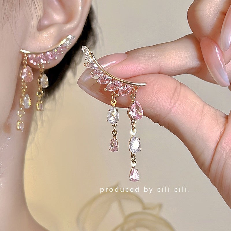 Women's Diamond Butterfly Tassel Romantic Design Style Earrings