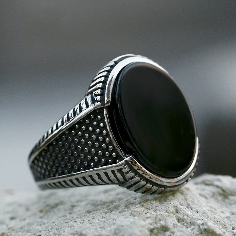 Men's Black Agate Fashion Punk Hip Hop Rings