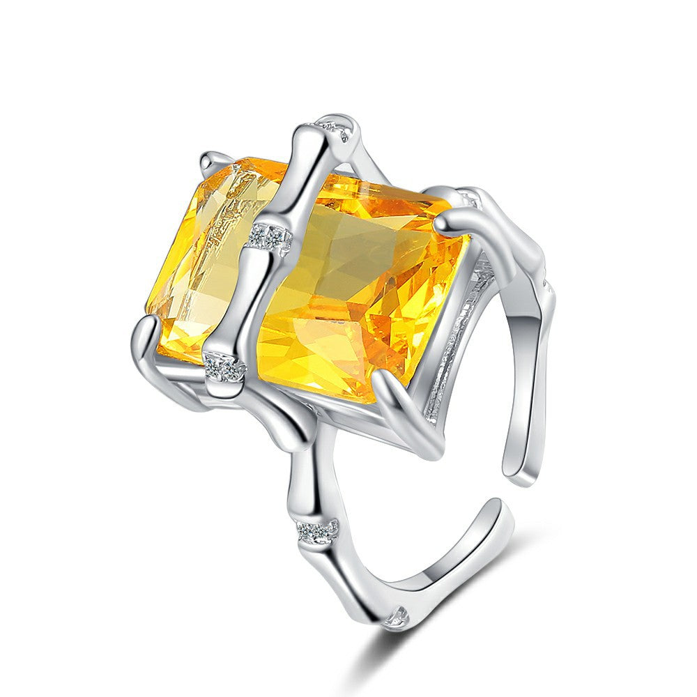 Citrine Bamboo Zircon Female Simple Stylish Rings