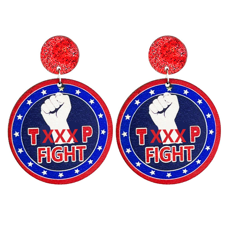 Classic Patriotic Ornament Supporter Wooden Tassel Earrings