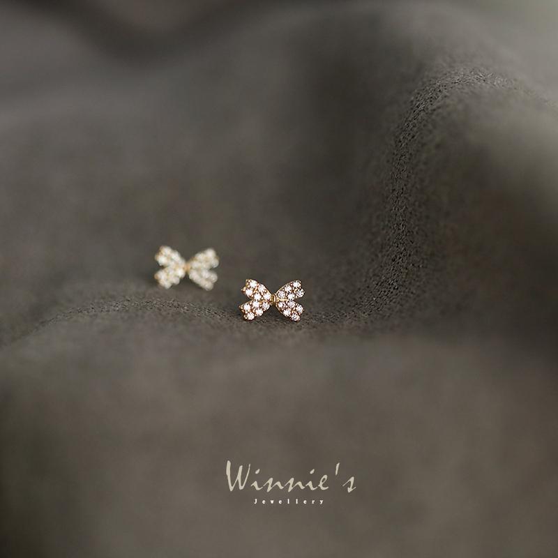 Women's Diamond Mini Bow Shiny Ear Exquisite Earrings