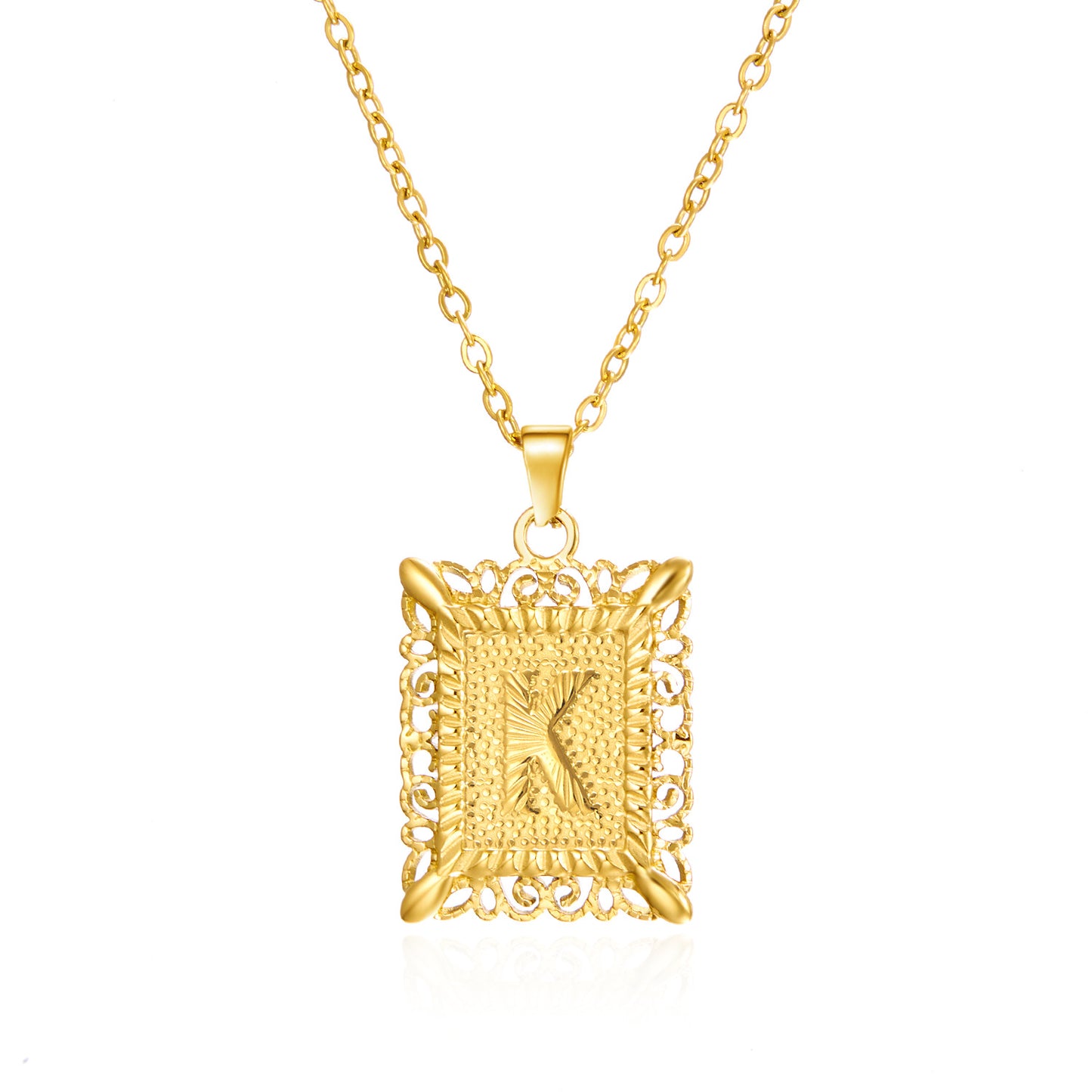 Stainless Steel Letter Hollow Square Titanium Necklaces