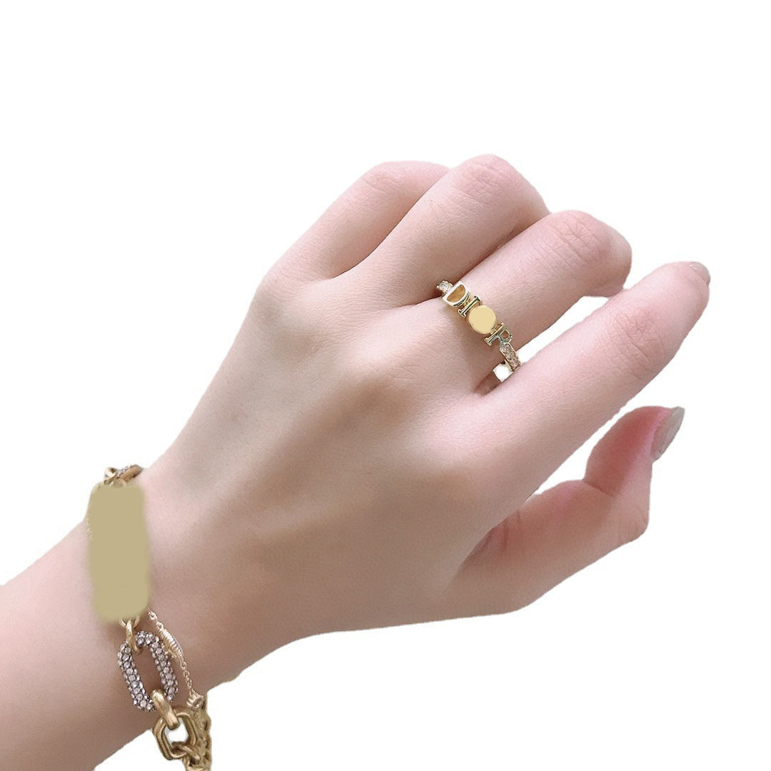 Retro Full Diamond Letters Fashion Trend Hollow Out Female Rings