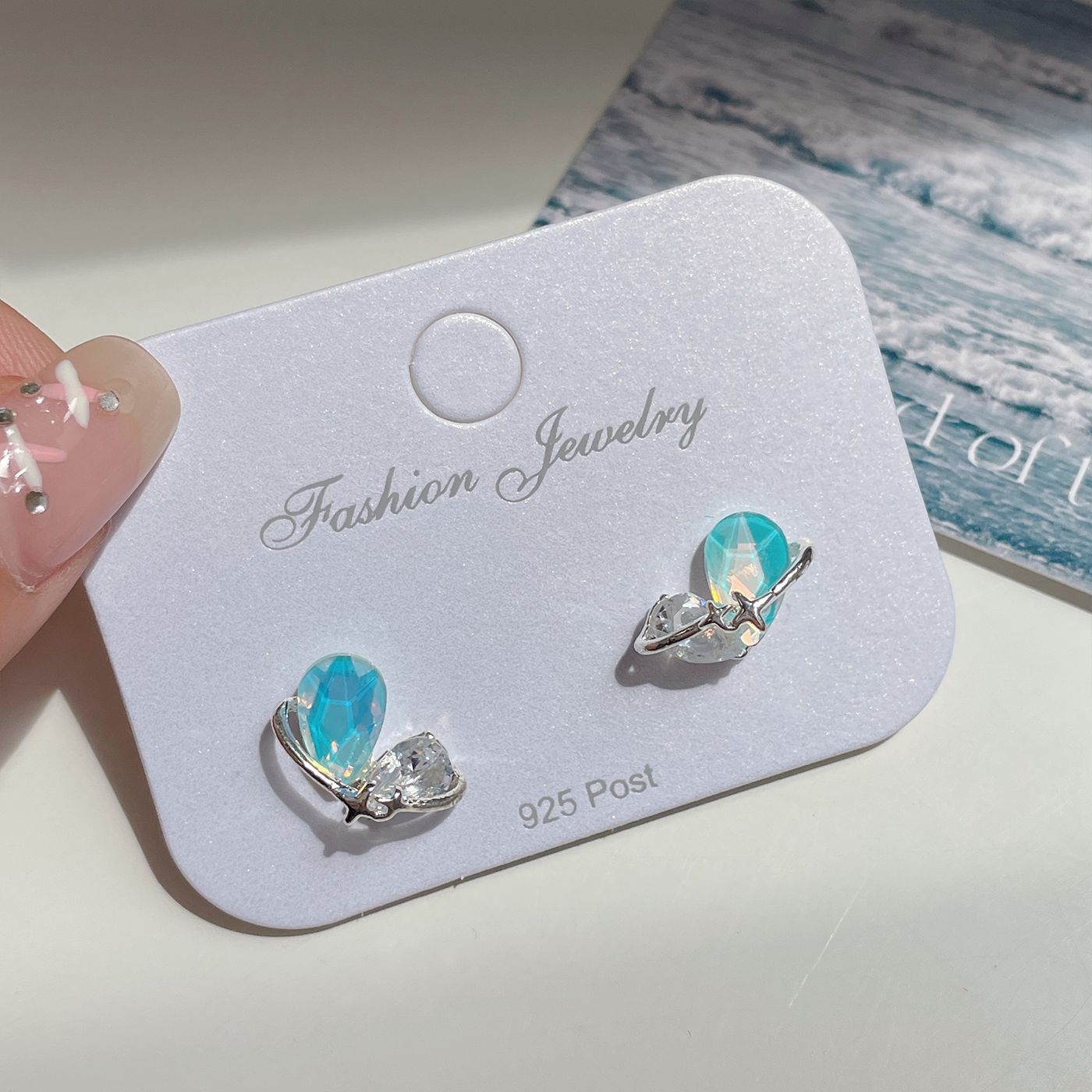 Series Blue Female Sier Needle Simple Shell Seaside Vacation Earrings