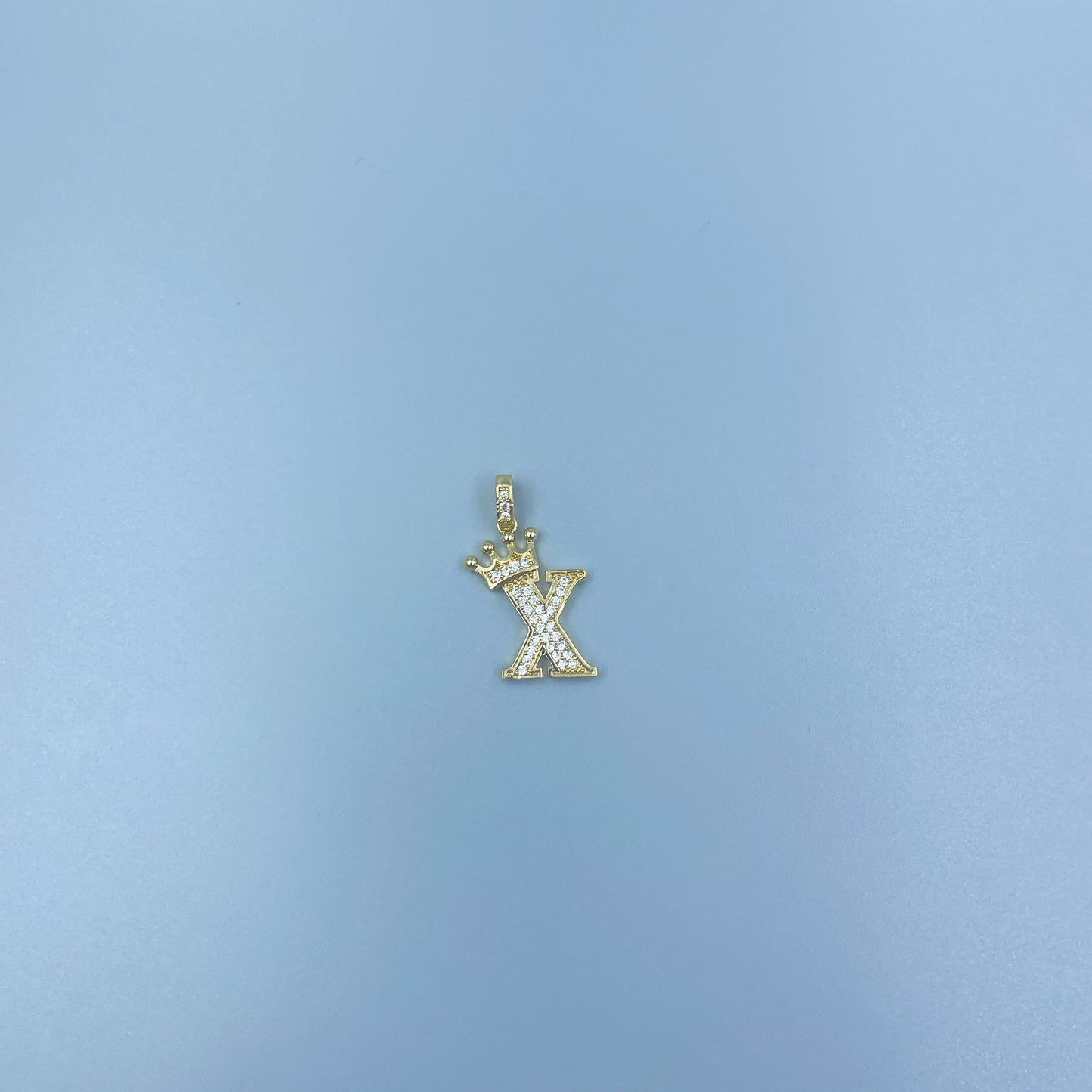 Full Diamond Crown Letters Copper Plated Real Gold Inlaid Zircon Pendant
