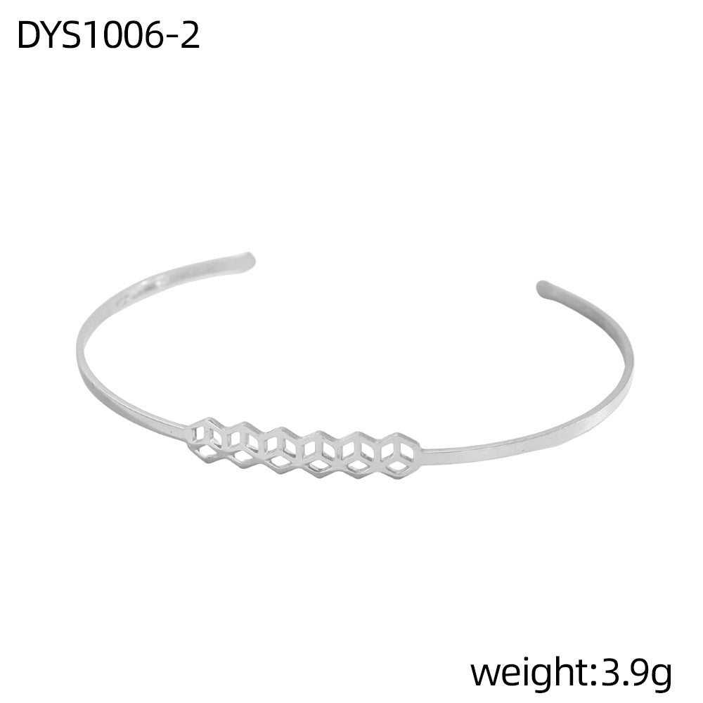 Geometric Hollow Metal Feeling Open-ended Stainless Steel Vacuum Electroplating Design Bracelets
