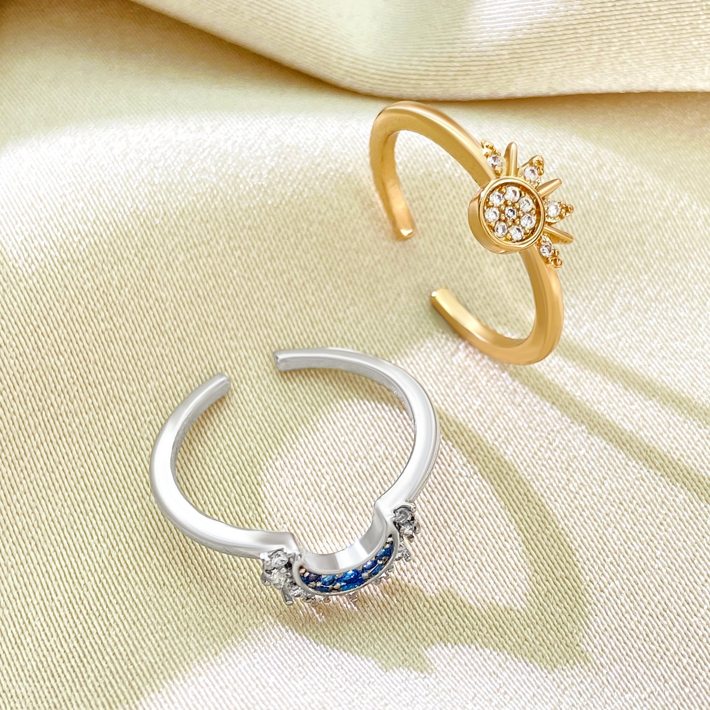 Personality Retro Design Sun Moon Twin Rings